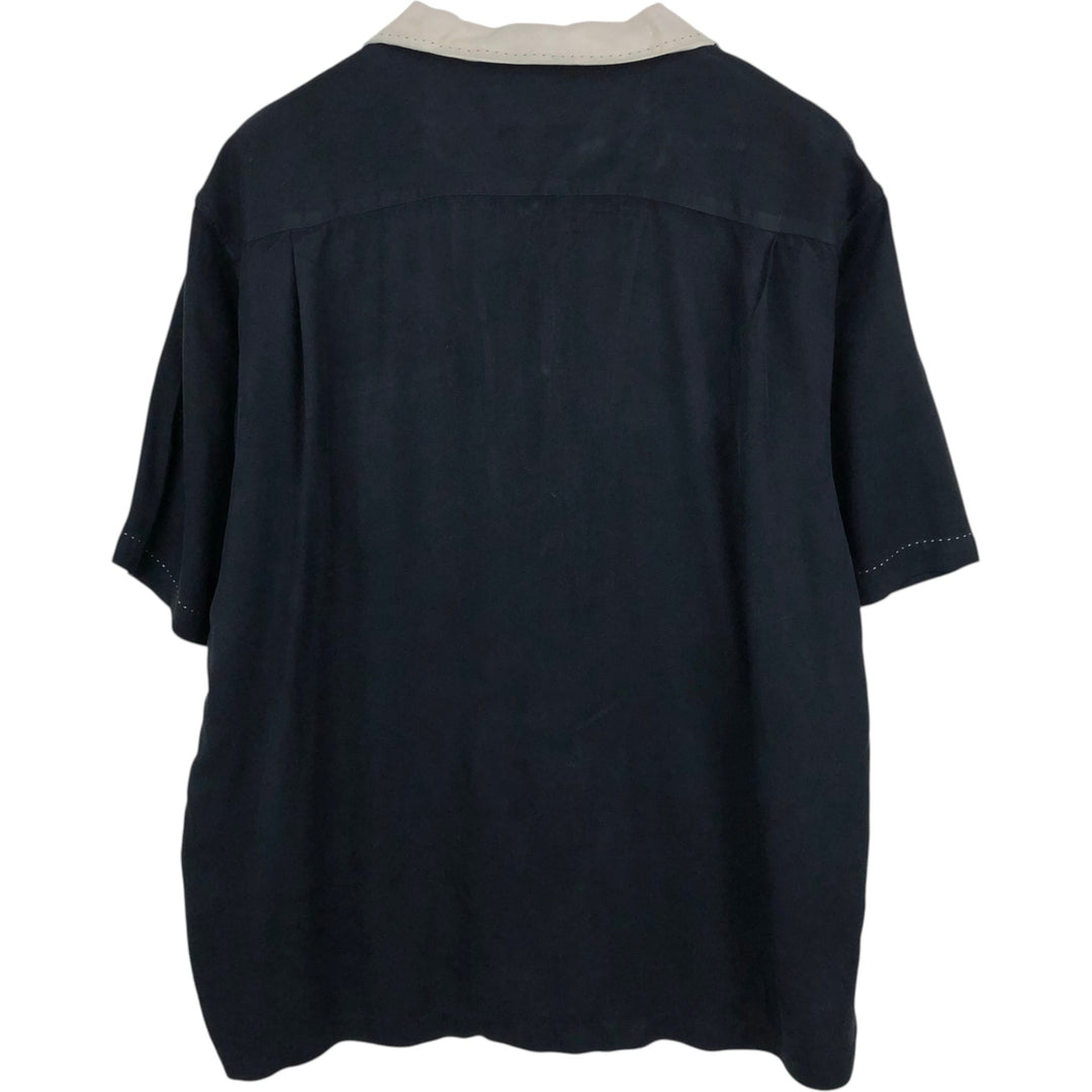 Nat Nast Luxury Originals Short-Sleeve Open-Collar Silk Shirt, Boxy Fit, Men's Size XL silk black type Vintage Second Hand