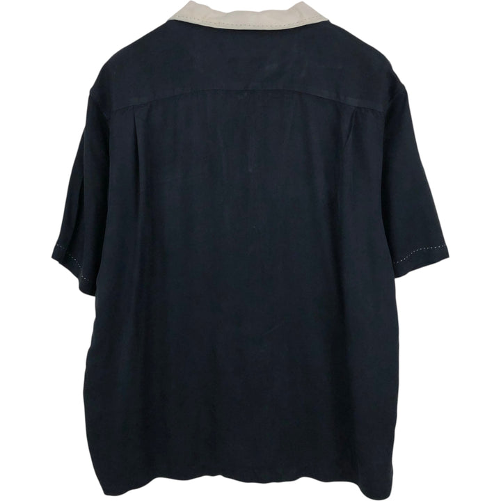 Nat Nast Luxury Originals Short-Sleeve Open-Collar Silk Shirt, Boxy Fit, Men's Size XL silk black type Vintage Second Hand