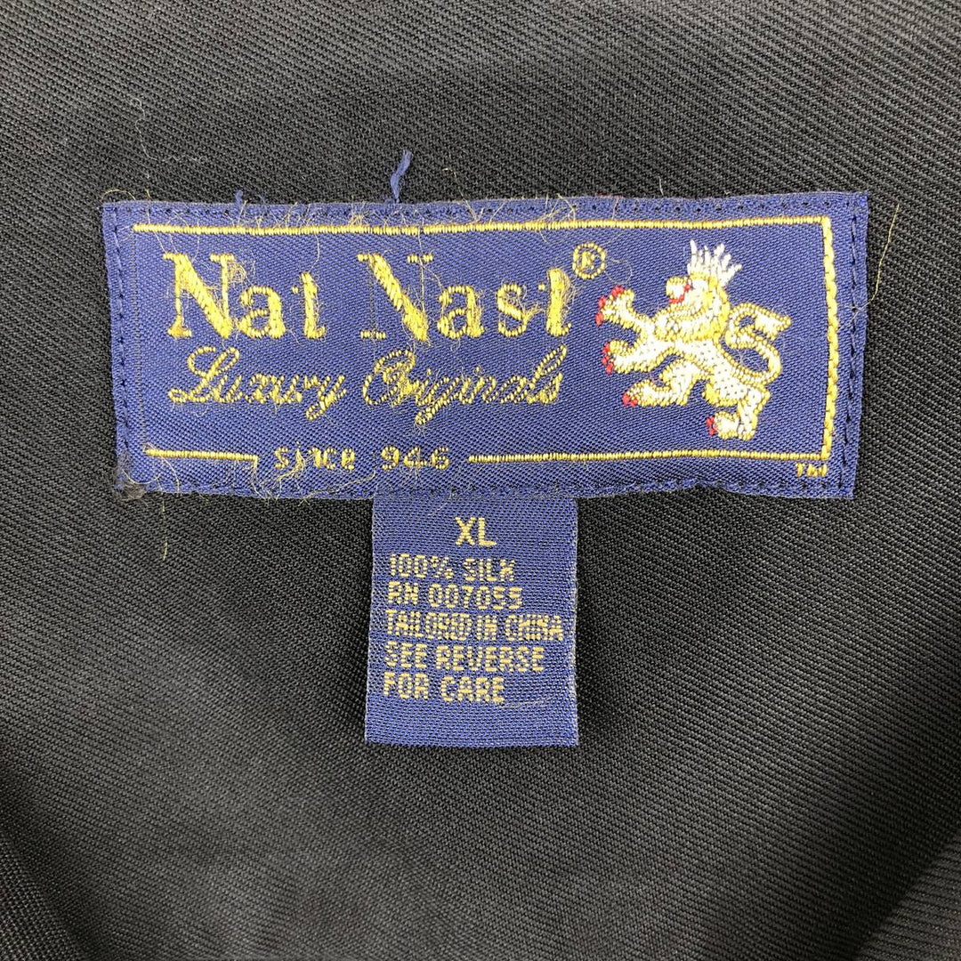 Nat Nast Luxury Originals Short-Sleeve Open-Collar Silk Shirt, Boxy Fit, Men's Size XL silk black type Vintage Second Hand