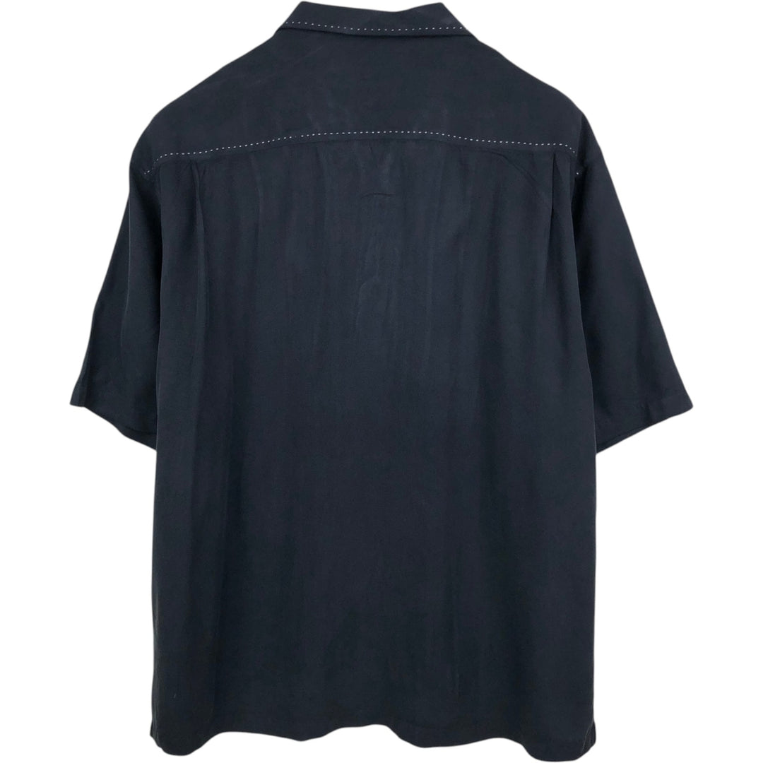 Nat Nast Luxury Originals Short-Sleeve Open-Collar Silk Shirt, Boxy Fit, Men's Size XL silk black type Vintage Second Hand