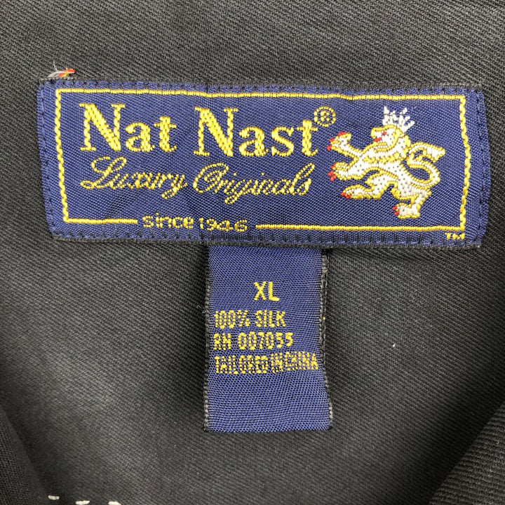 Nat Nast Luxury Originals Short-Sleeve Open-Collar Silk Shirt, Boxy Fit, Men's Size XL silk black type Vintage Second Hand