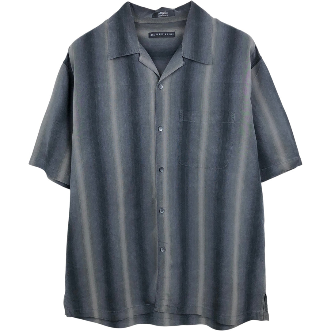 GEOFFREY BEENE Stripe Pattern Multi-Stripe Short-Sleeve Open Collar Silk Shirt Box Shirt Men's Size L silk gray type Vintage Second Hand