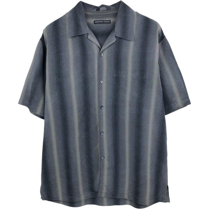 GEOFFREY BEENE Stripe Pattern Multi-Stripe Short-Sleeve Open Collar Silk Shirt Box Shirt Men's Size L silk gray type Vintage Second Hand