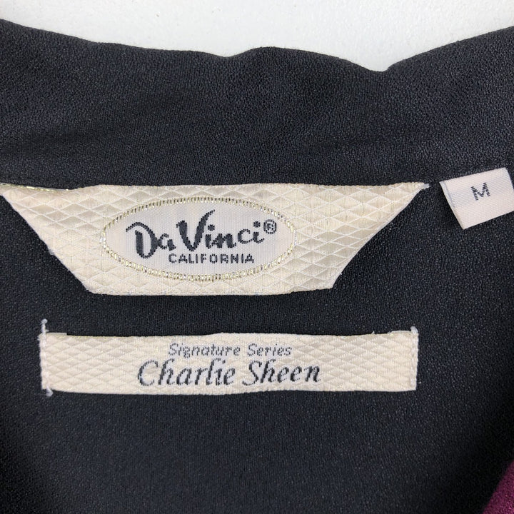 DaVinci Charlie Sheen Two-Tone Short-Sleeve Open-Collar Rayon Shirt, Boxy Fit, Men's Size M (approx.) Rayon black type Vintage Second Hand
