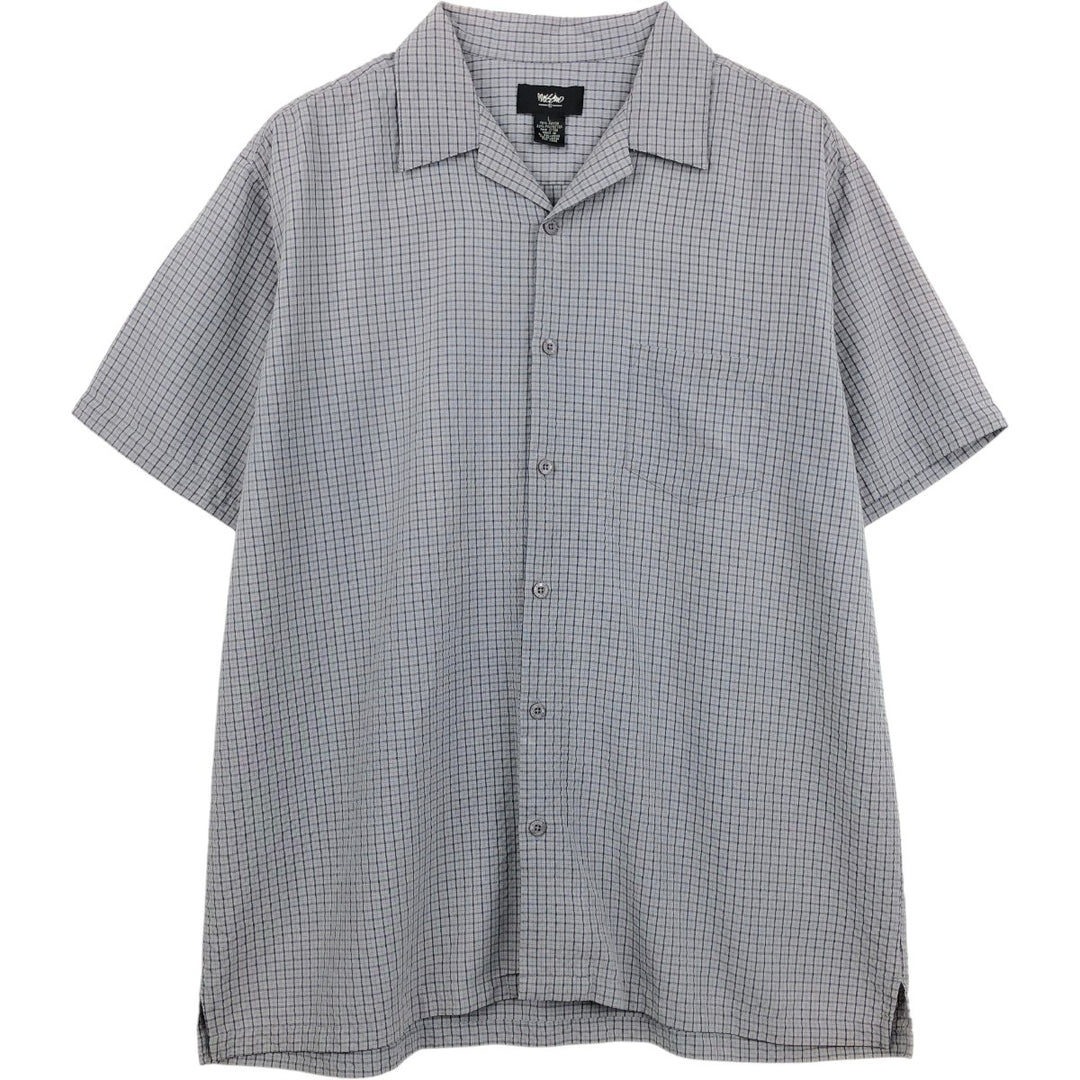 90'S Mossimo Check Pattern Short-Sleeve Seersucker Open Collar Rayon Shirt, Boxy Shirt, Men's Size L (Equivalent), Vintage Rayon gray type Vintage Second Hand