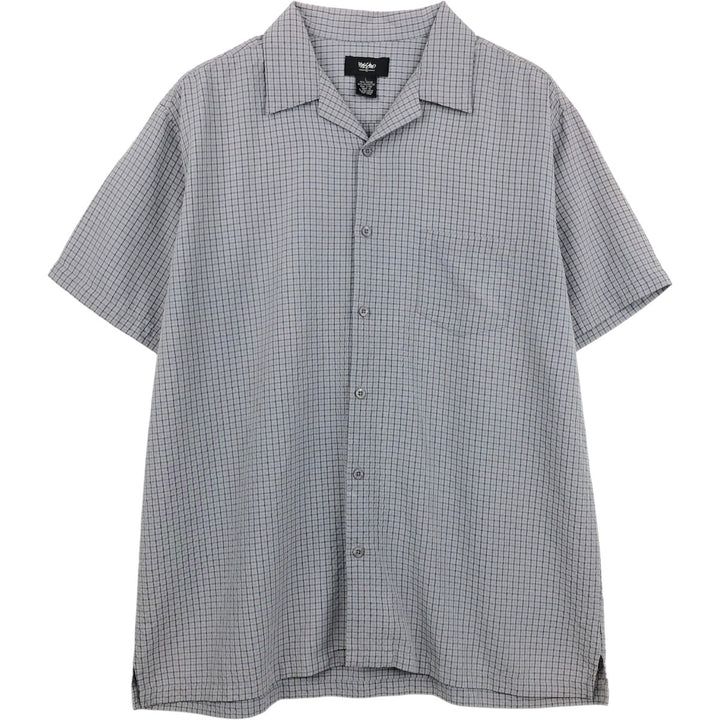 90'S Mossimo Check Pattern Short-Sleeve Seersucker Open Collar Rayon Shirt, Boxy Shirt, Men's Size L (Equivalent), Vintage Rayon gray type Vintage Second Hand