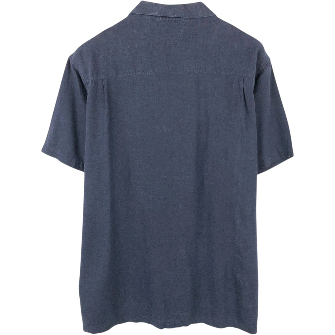 HAGGAR Short-Sleeve Open-Collar Rayon x Linen Shirt, Boxy Fit, Men's Size XL (approx.) linen navy blue type Vintage Second Hand