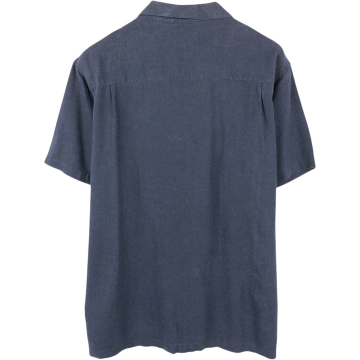 HAGGAR Short-Sleeve Open-Collar Rayon x Linen Shirt, Boxy Fit, Men's Size XL (approx.) linen navy blue type Vintage Second Hand