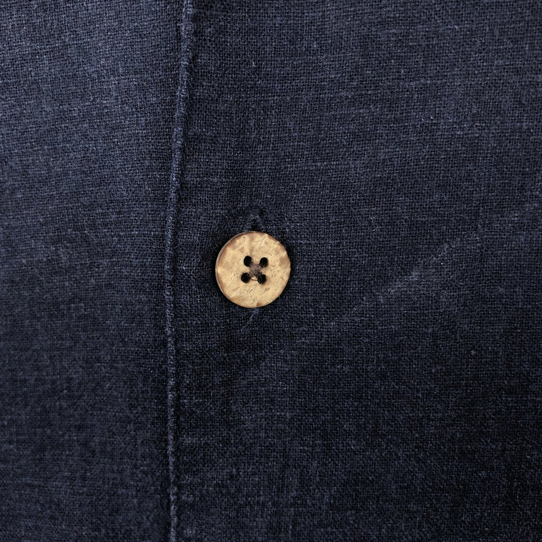HAGGAR Short-Sleeve Open-Collar Rayon x Linen Shirt, Boxy Fit, Men's Size XL (approx.) linen navy blue type Vintage Second Hand