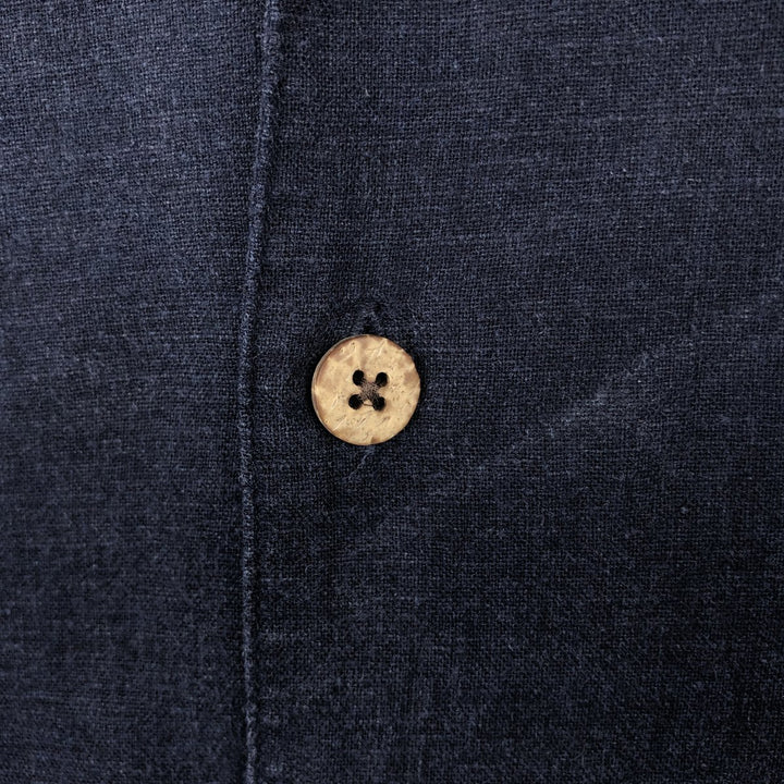 HAGGAR Short-Sleeve Open-Collar Rayon x Linen Shirt, Boxy Fit, Men's Size XL (approx.) linen navy blue type Vintage Second Hand