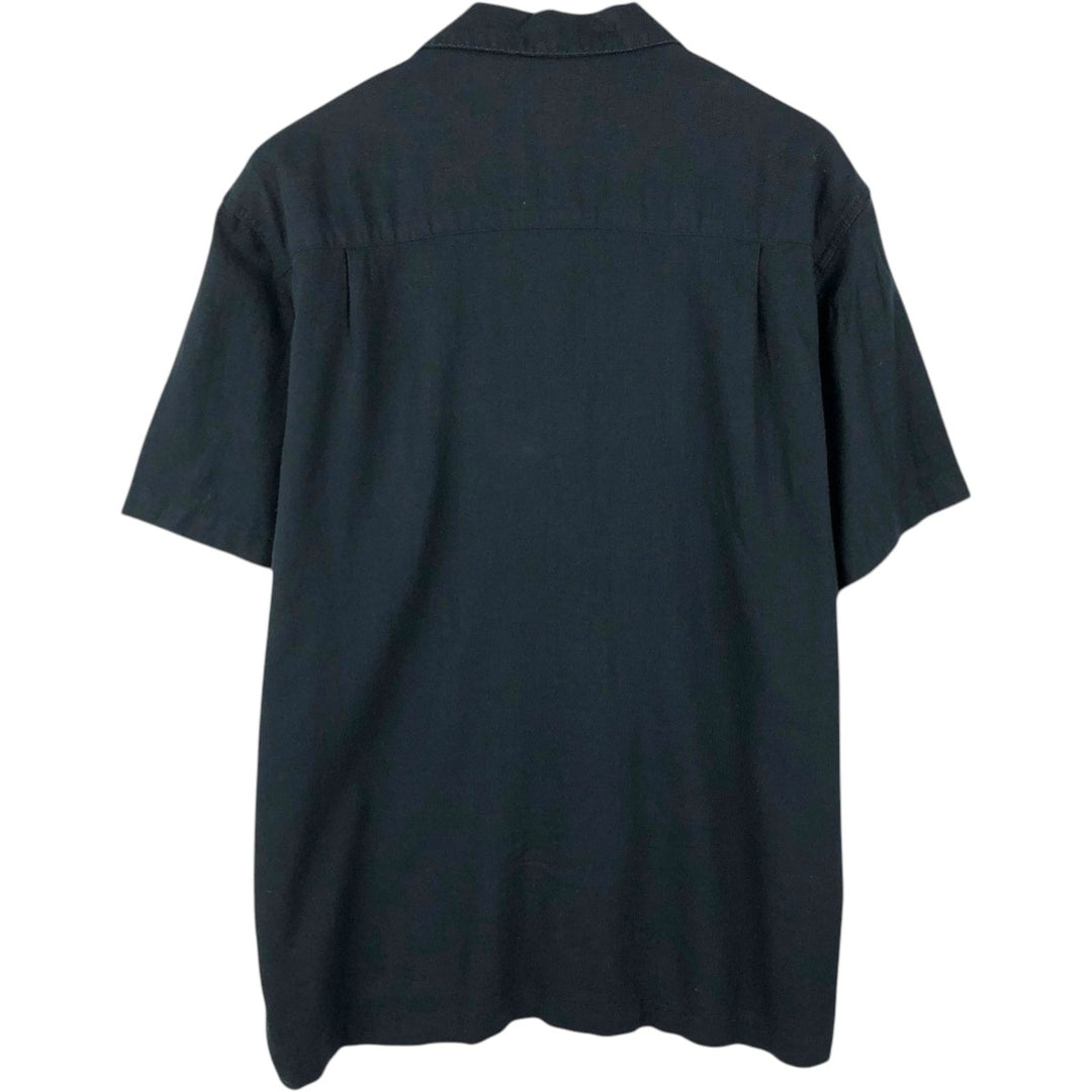 HAGGAR Short-Sleeve Open-Collar Rayon x Linen Shirt, Boxy Fit, Men's Size XL (approx.) linen black type Vintage Second Hand