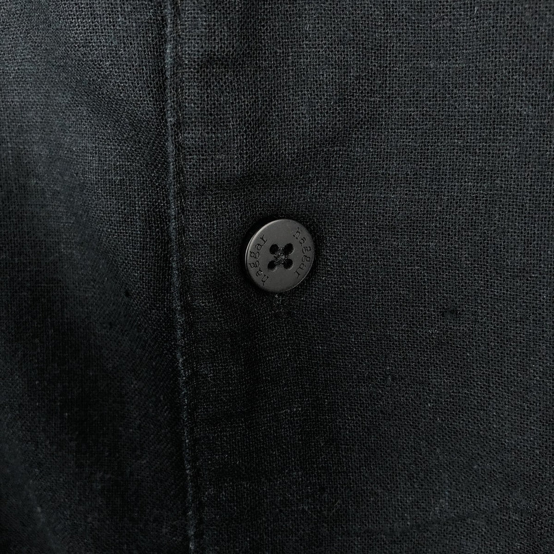 HAGGAR Short-Sleeve Open-Collar Rayon x Linen Shirt, Boxy Fit, Men's Size XL (approx.) linen black type Vintage Second Hand