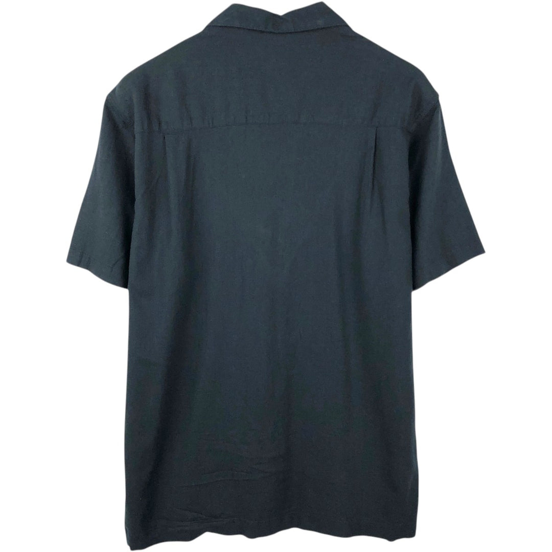 HAGGAR Short-Sleeve Open-Collar Rayon x Linen Shirt, Boxy Fit, Men's Size L (approx.) linen navy blue type Vintage Second Hand