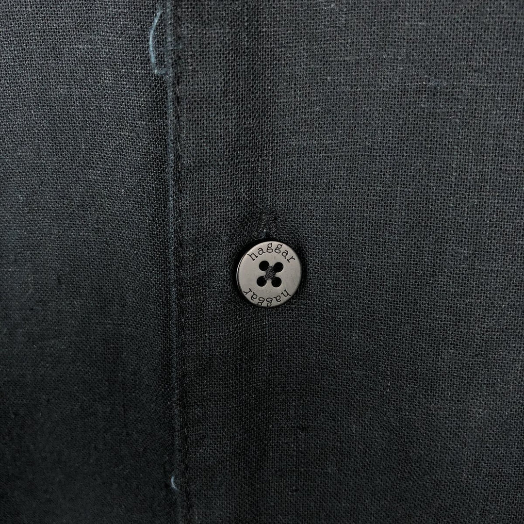HAGGAR Short-Sleeve Open-Collar Rayon x Linen Shirt, Boxy Fit, Men's Size L (approx.) linen navy blue type Vintage Second Hand
