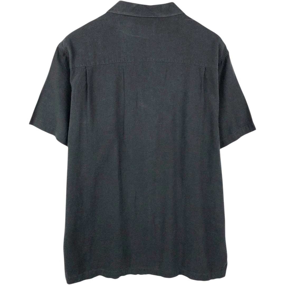 HAGGAR Short-Sleeve Open-Collar Rayon x Linen Shirt, Boxy Fit, Men's Size XL (approx.) linen black type Vintage Second Hand