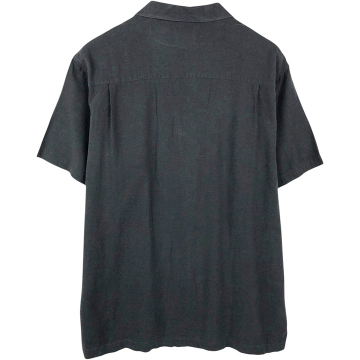 HAGGAR Short-Sleeve Open-Collar Rayon x Linen Shirt, Boxy Fit, Men's Size XL (approx.) linen black type Vintage Second Hand