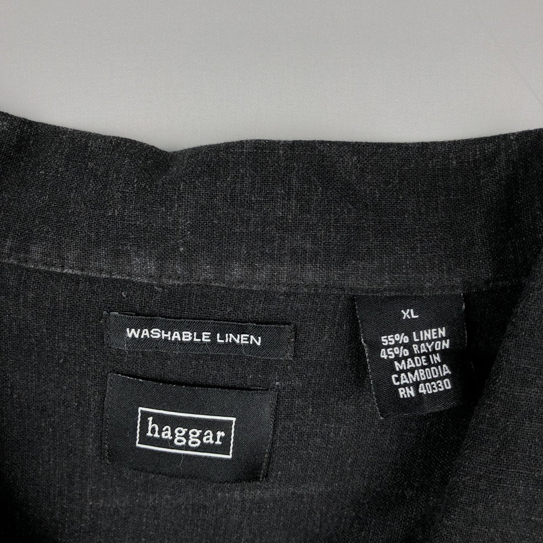 HAGGAR Short-Sleeve Open-Collar Rayon x Linen Shirt, Boxy Fit, Men's Size XL (approx.) linen black type Vintage Second Hand
