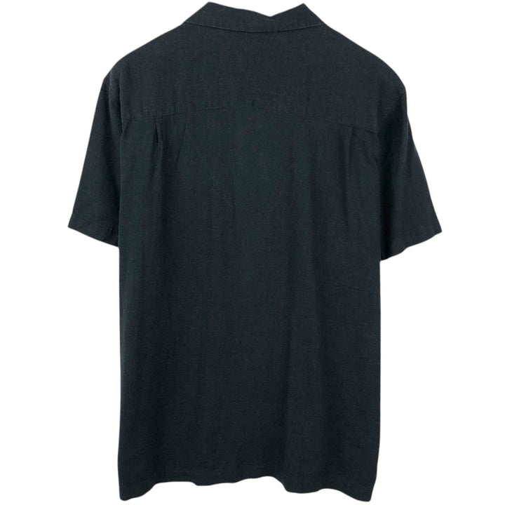 HAGGAR Short-Sleeve Open-Collar Rayon x Linen Shirt, Boxy Fit, Men's Size XL (approx.) linen black type Vintage Second Hand
