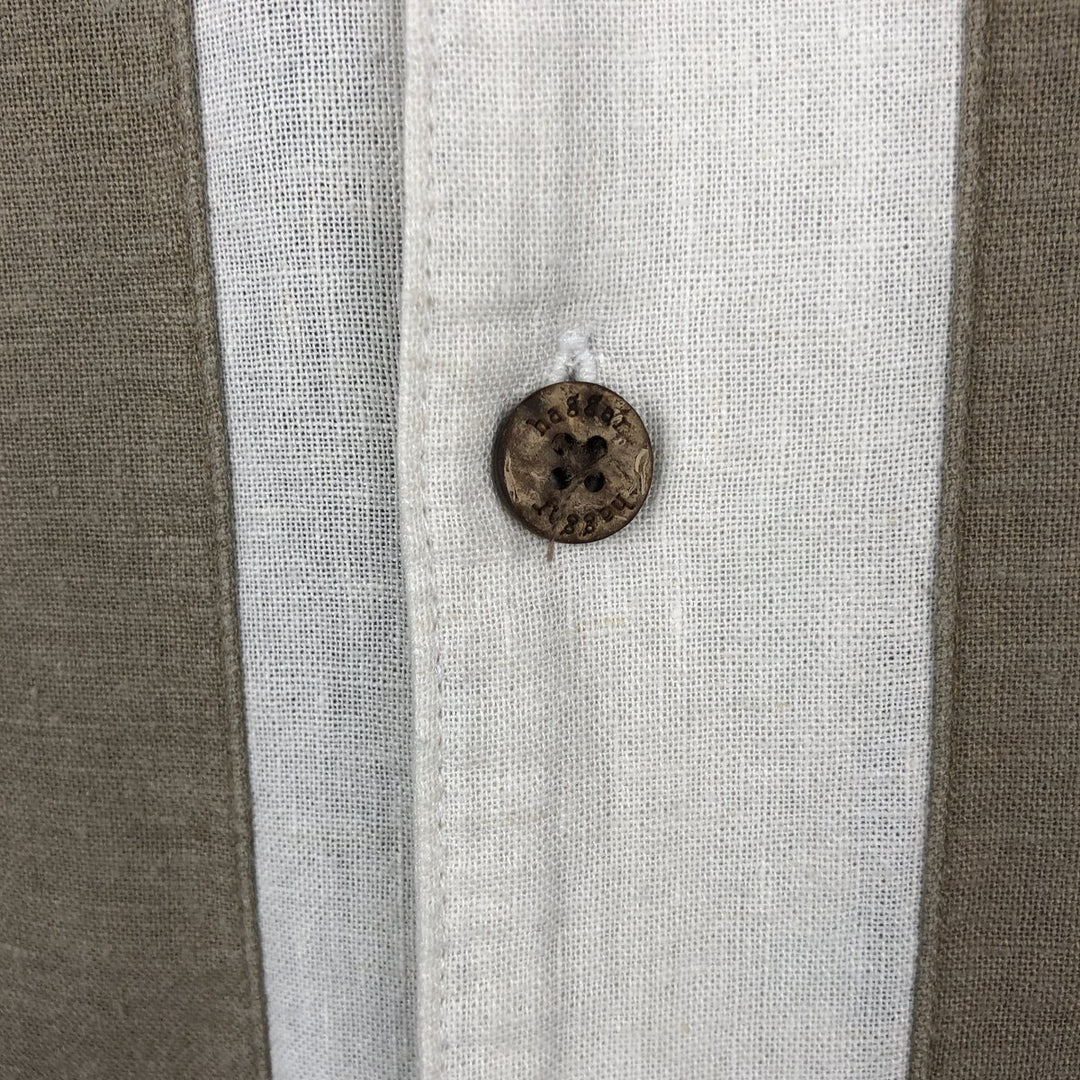 HAGGAR Short-Sleeve Open-Collar Rayon x Linen Shirt, Boxy Fit, Men's Size XL (approx.) linen black type Vintage Second Hand