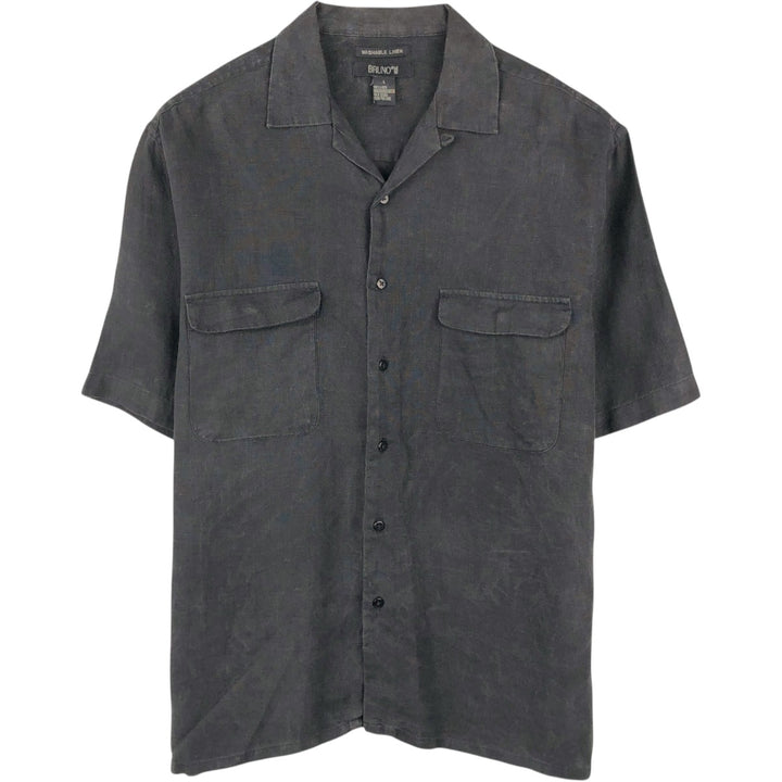 BRUNO Short-Sleeve Open-Collar Linen Shirt, Boxy Shirt, Men's Size L (approx.) linen black type Vintage Second Hand