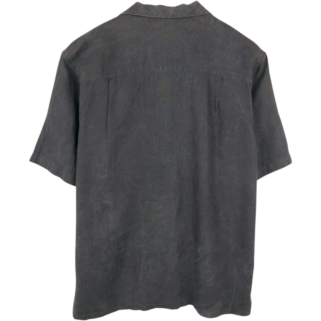 BRUNO Short-Sleeve Open-Collar Linen Shirt, Boxy Shirt, Men's Size L (approx.) linen black type Vintage Second Hand