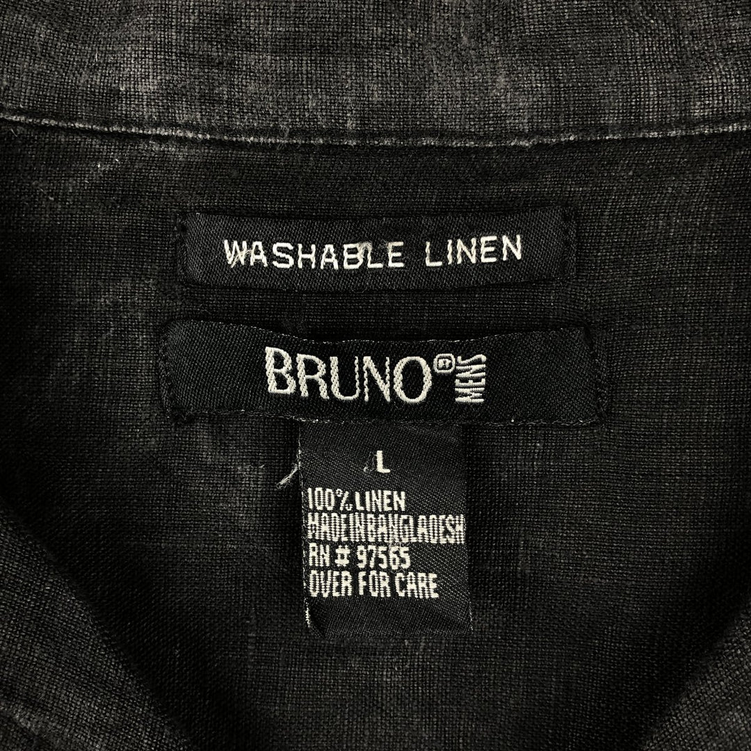 BRUNO Short-Sleeve Open-Collar Linen Shirt, Boxy Shirt, Men's Size L (approx.) linen black type Vintage Second Hand
