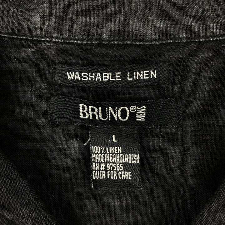 BRUNO Short-Sleeve Open-Collar Linen Shirt, Boxy Shirt, Men's Size L (approx.) linen black type Vintage Second Hand