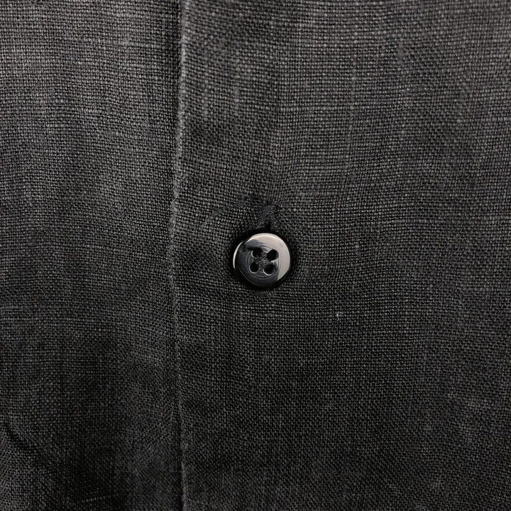 BRUNO Short-Sleeve Open-Collar Linen Shirt, Boxy Shirt, Men's Size L (approx.) linen black type Vintage Second Hand
