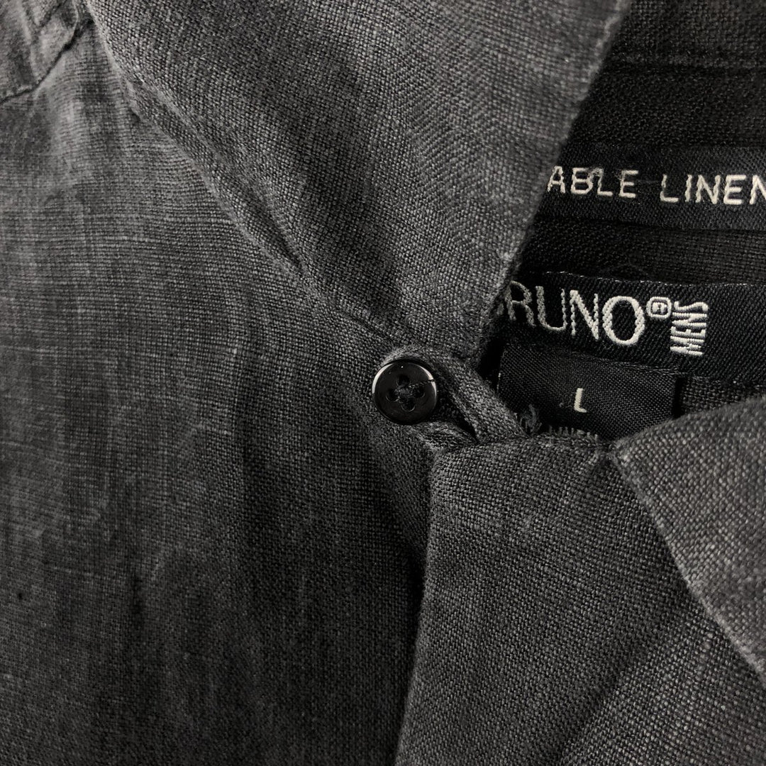 BRUNO Short-Sleeve Open-Collar Linen Shirt, Boxy Shirt, Men's Size L (approx.) linen black type Vintage Second Hand