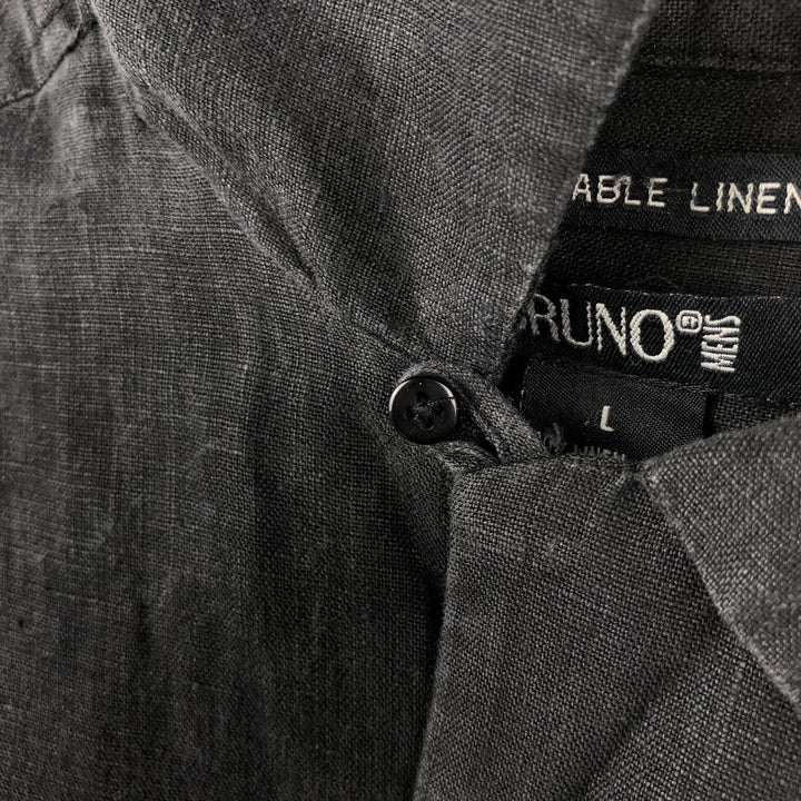 BRUNO Short-Sleeve Open-Collar Linen Shirt, Boxy Shirt, Men's Size L (approx.) linen black type Vintage Second Hand