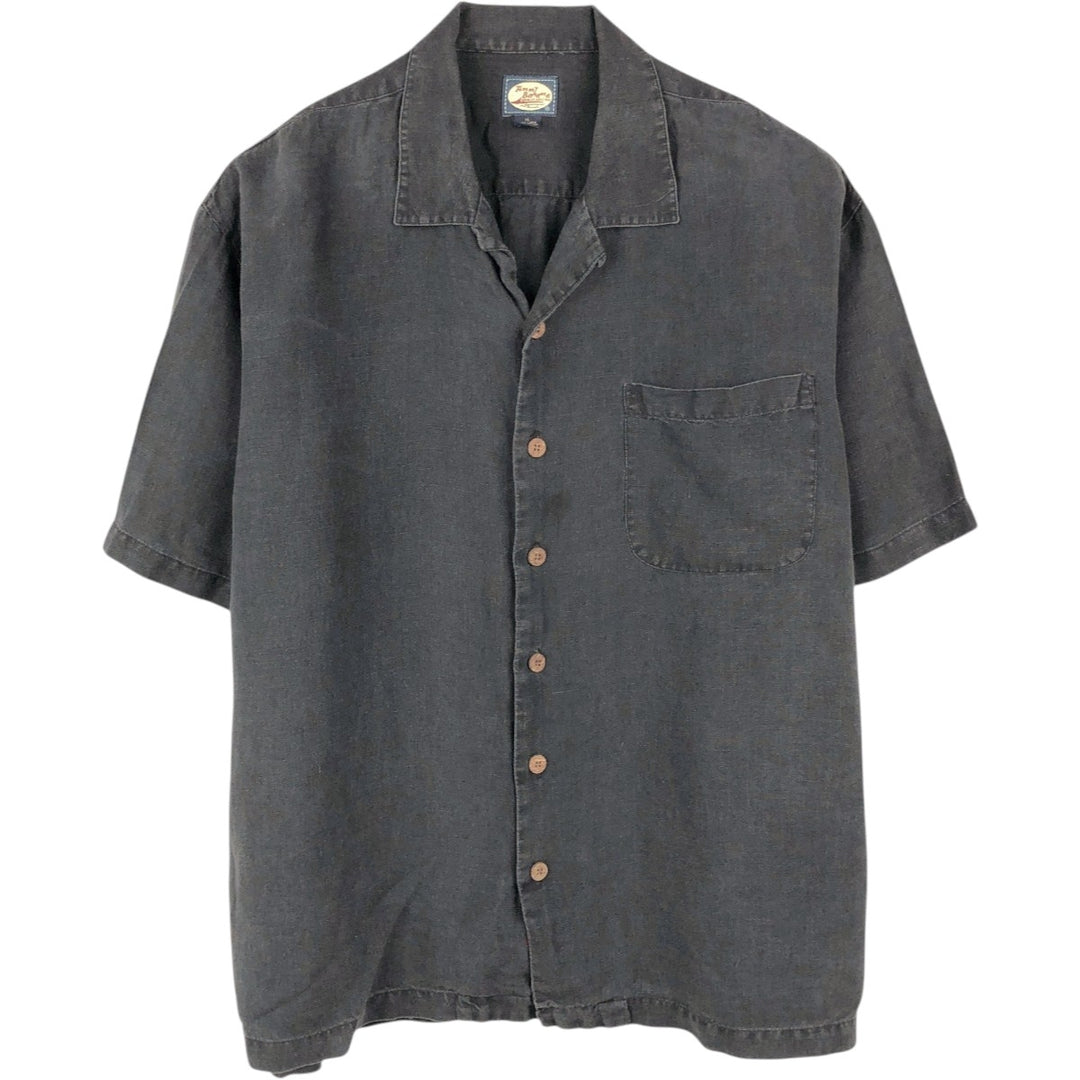 Tommy Bahama Relax Short-Sleeve Open-Collar Linen Shirt, Boxy Fit, Men's Size XL linen black type Vintage Second Hand