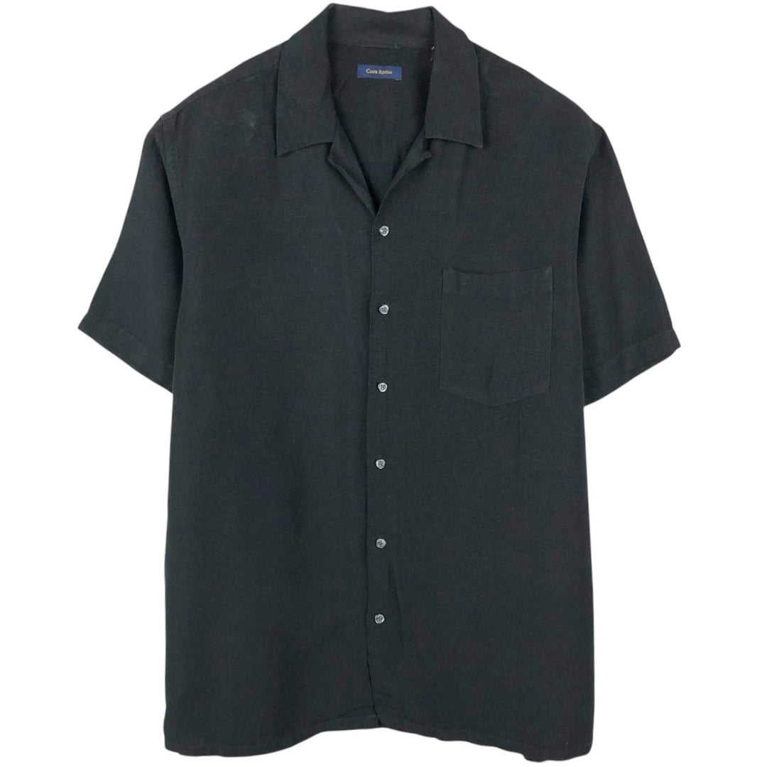 CLUB ROOM Short-Sleeve Open-Collar Linen Shirt, Boxy Fit, Men's Size L linen black type Vintage Second Hand