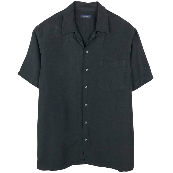 CLUB ROOM Short-Sleeve Open-Collar Linen Shirt, Boxy Fit, Men's Size L linen black type Vintage Second Hand