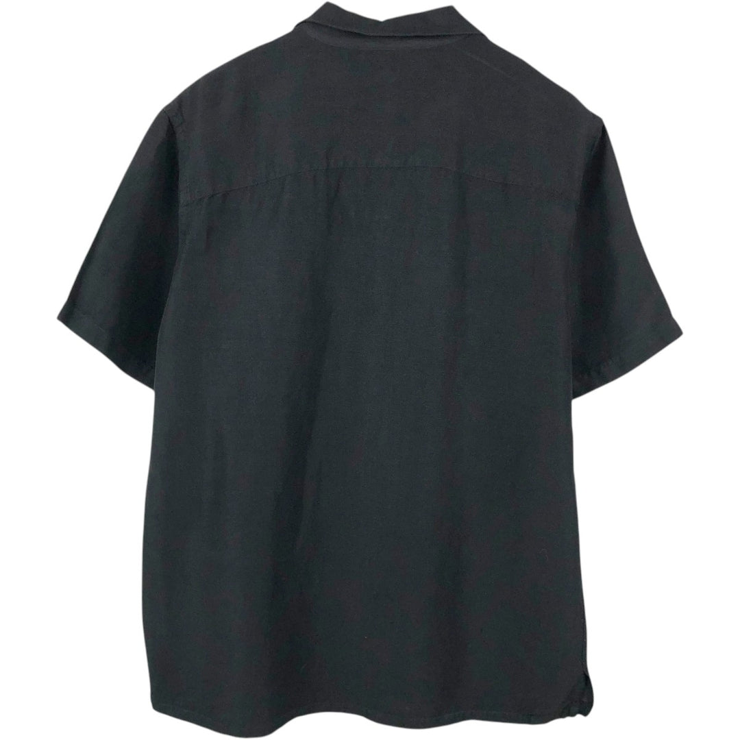 CLUB ROOM Short-Sleeve Open-Collar Linen Shirt, Boxy Fit, Men's Size L linen black type Vintage Second Hand