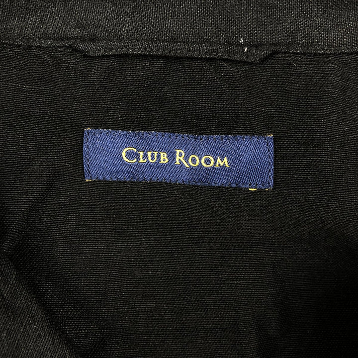 CLUB ROOM Short-Sleeve Open-Collar Linen Shirt, Boxy Fit, Men's Size L linen black type Vintage Second Hand