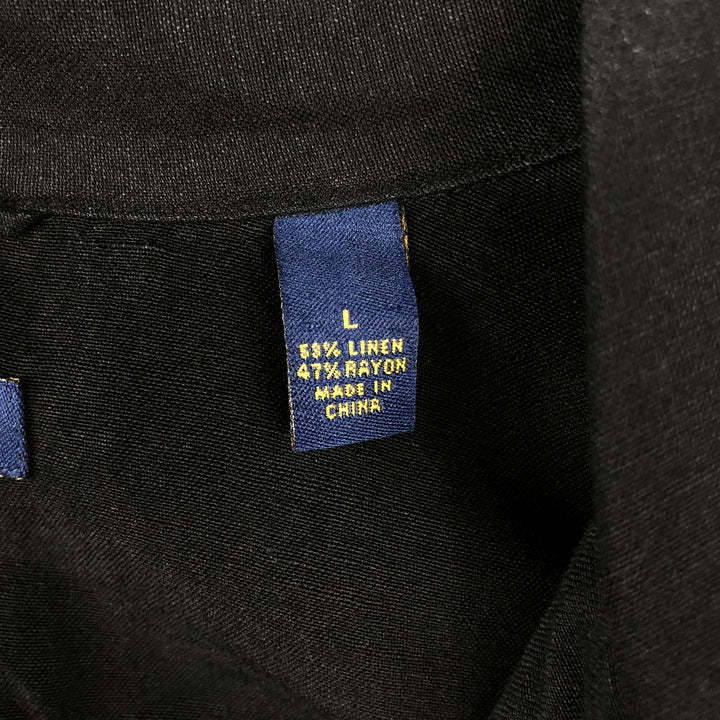 CLUB ROOM Short-Sleeve Open-Collar Linen Shirt, Boxy Fit, Men's Size L linen black type Vintage Second Hand