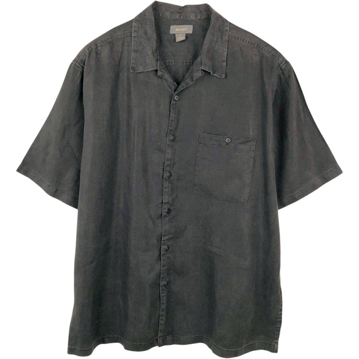 BRUNO Short-Sleeve Open-Collar Linen Shirt, Men's Size XL (Equivalent), Boxy Shirt linen black type Vintage Second Hand