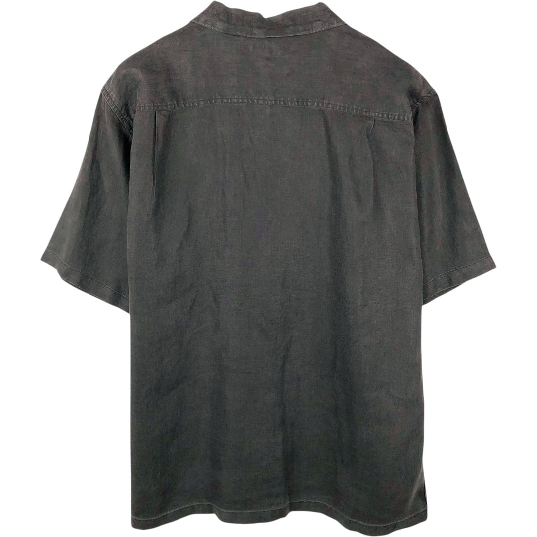BRUNO Short-Sleeve Open-Collar Linen Shirt, Men's Size XL (Equivalent), Boxy Shirt linen black type Vintage Second Hand