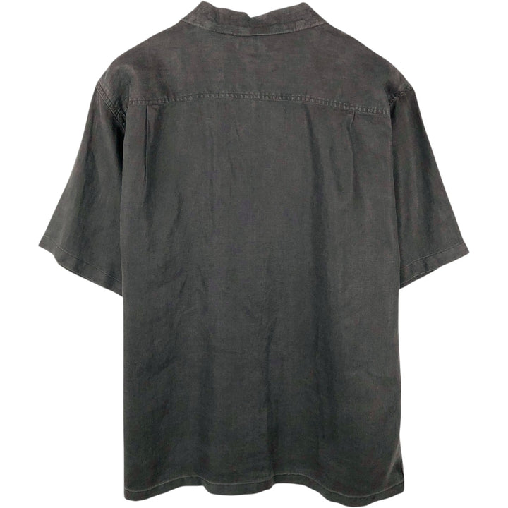 BRUNO Short-Sleeve Open-Collar Linen Shirt, Men's Size XL (Equivalent), Boxy Shirt linen black type Vintage Second Hand