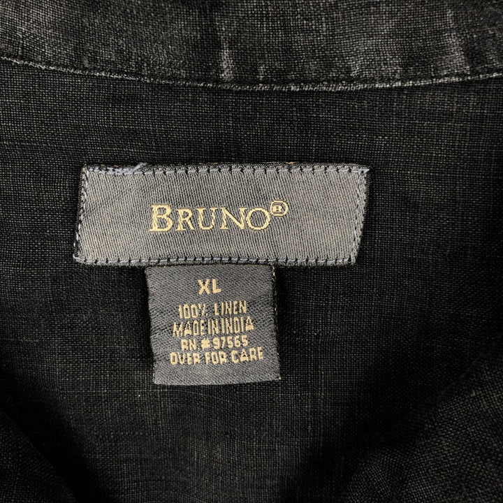 BRUNO Short-Sleeve Open-Collar Linen Shirt, Men's Size XL (Equivalent), Boxy Shirt linen black type Vintage Second Hand
