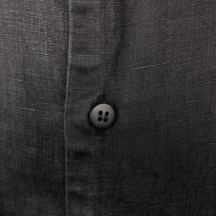 BRUNO Short-Sleeve Open-Collar Linen Shirt, Men's Size XL (Equivalent), Boxy Shirt linen black type Vintage Second Hand