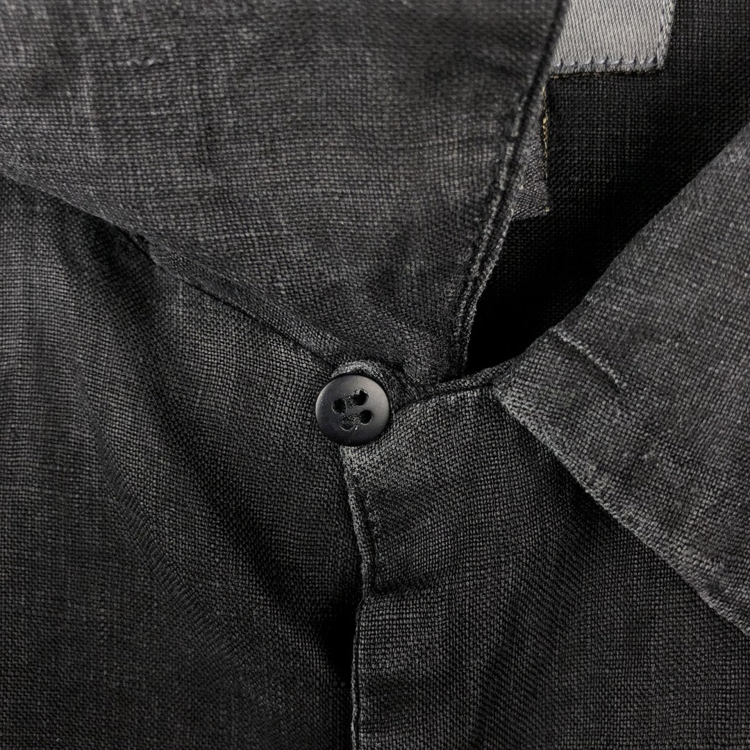 BRUNO Short-Sleeve Open-Collar Linen Shirt, Men's Size XL (Equivalent), Boxy Shirt linen black type Vintage Second Hand