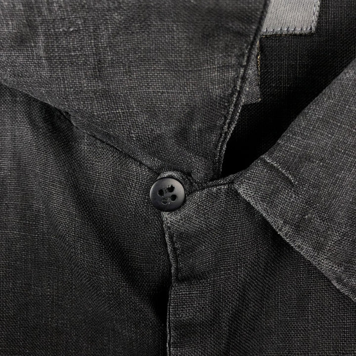 BRUNO Short-Sleeve Open-Collar Linen Shirt, Men's Size XL (Equivalent), Boxy Shirt linen black type Vintage Second Hand