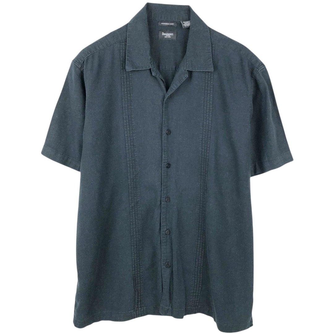 HAGGAR Short-Sleeve Open-Collar Rayon x Linen Shirt, Boxy Fit, Men's Size XL (approx.) linen black type Vintage Second Hand
