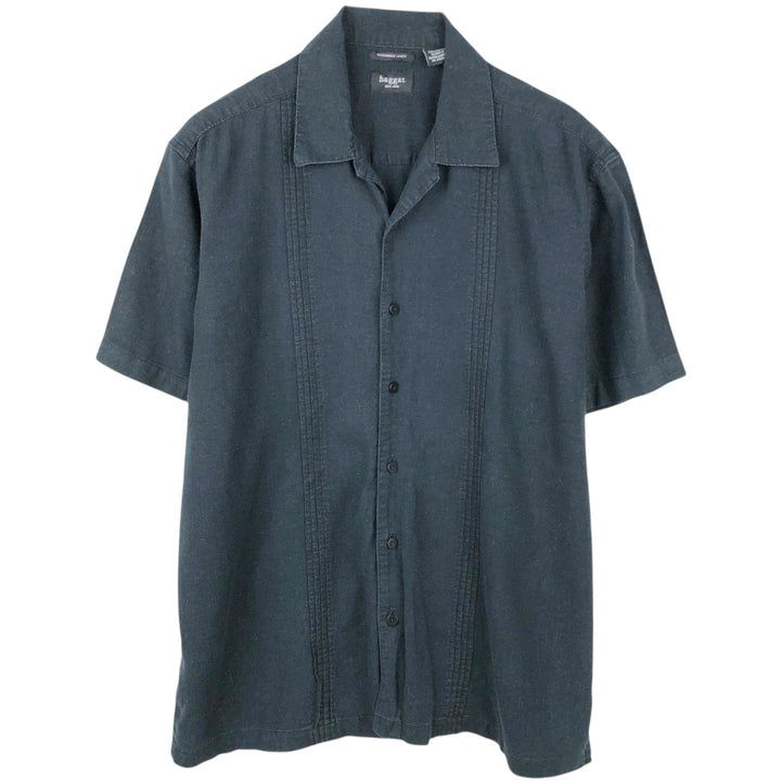 HAGGAR Short-Sleeve Open-Collar Rayon x Linen Shirt, Boxy Fit, Men's Size XL (approx.) linen black type Vintage Second Hand