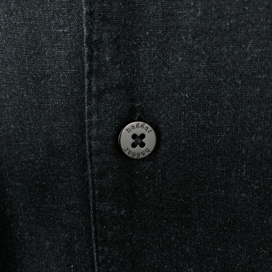 HAGGAR Short-Sleeve Open-Collar Rayon x Linen Shirt, Boxy Fit, Men's Size XL (approx.) linen black type Vintage Second Hand
