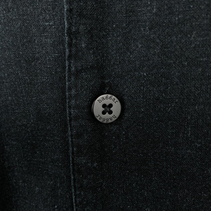 HAGGAR Short-Sleeve Open-Collar Rayon x Linen Shirt, Boxy Fit, Men's Size XL (approx.) linen black type Vintage Second Hand