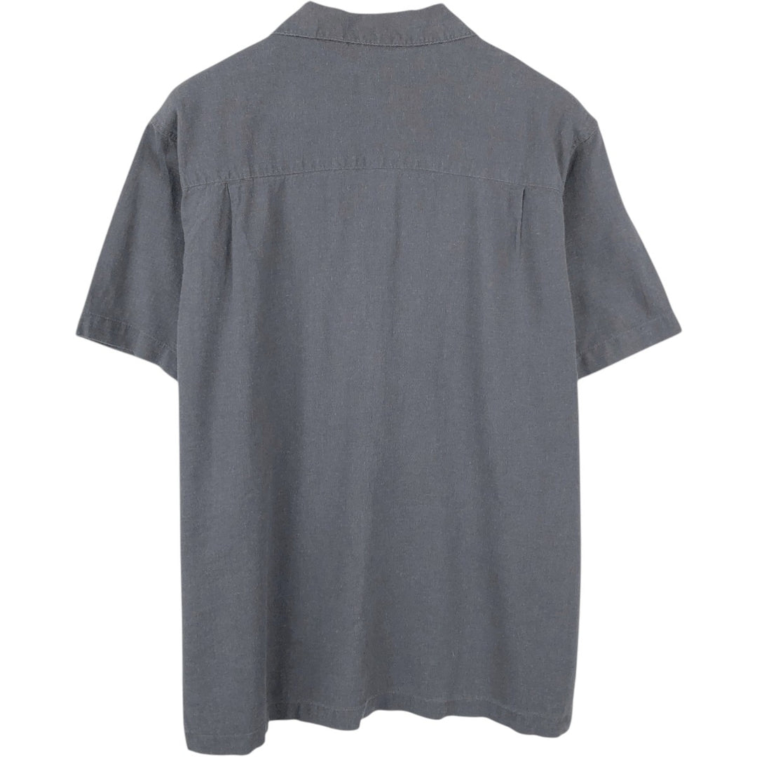HAGGAR Linen x Rayon Open Collar Short Sleeve Two-Tone Shirt, Boxy Shirt, Men's XL Equivalent linen Charcoal Vintage Second Hand