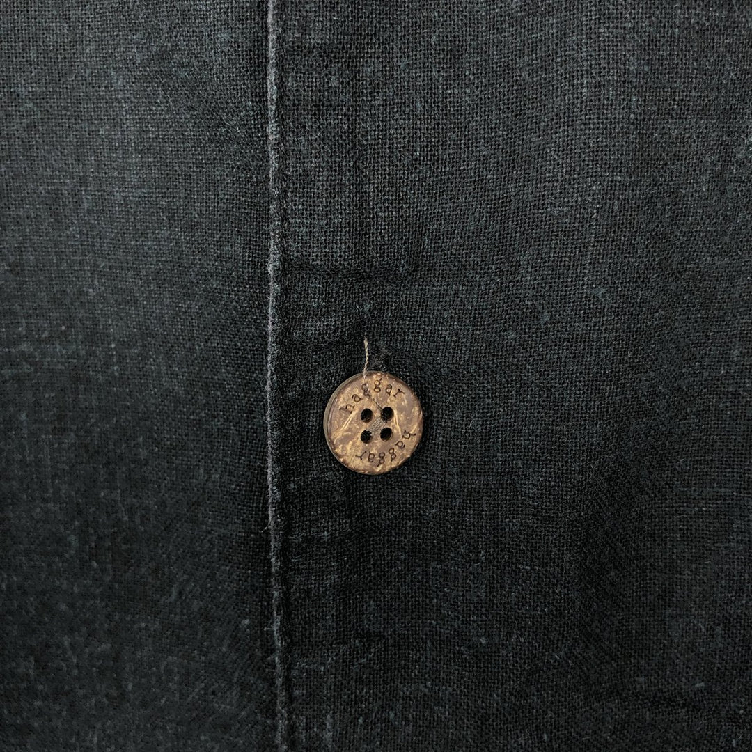 HAGGAR Linen x Rayon Open Collar Short Sleeve Two-Tone Shirt, Boxy Shirt, Men's XL Equivalent linen Charcoal Vintage Second Hand