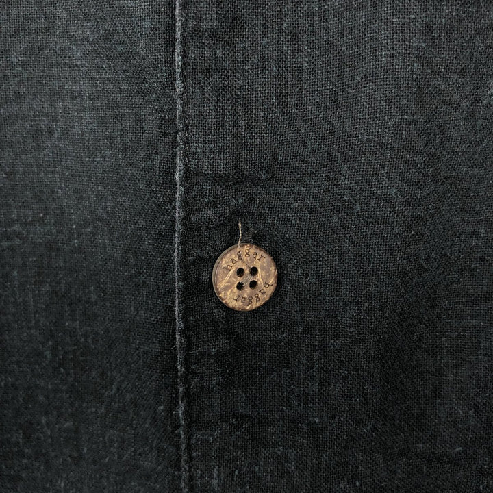 HAGGAR Linen x Rayon Open Collar Short Sleeve Two-Tone Shirt, Boxy Shirt, Men's XL Equivalent linen Charcoal Vintage Second Hand